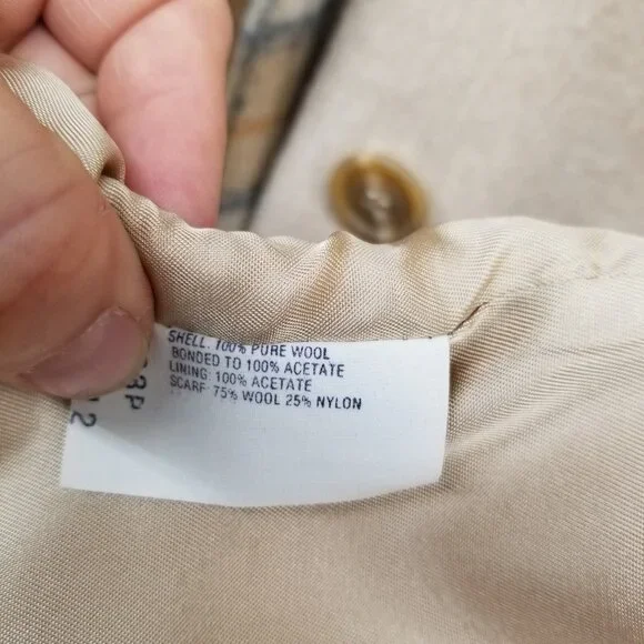 ✅Womens L VTG Mackintosh Beige Wool Pea Coat/Jacket USA Union Made *Moth Damage - Picture 6 of 14